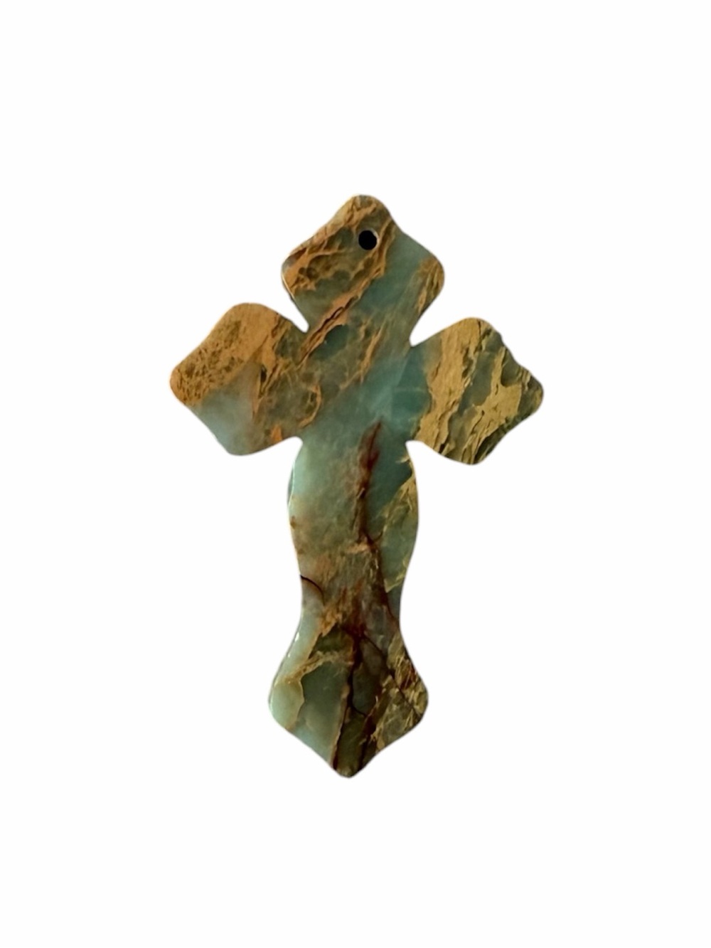 Green Stone Cross Pendant | Polished Gemstone Cross Charm | DIY Jewelry Making